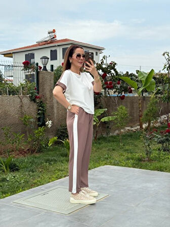 Kadın Modal Dokulu Kumaş Yanı şeritli Takım