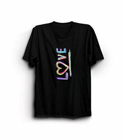 Sevgililer Günü İçin Özel Tasarım Love Baskılı T-shirt - Siyah