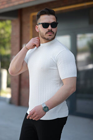 Erkek Bisiklet Yaka örgü Desenli Kısa örme Triko Kısa Kollu T-shirt