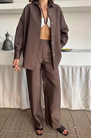 GÖMLEK-PANTOLON TAKIM CUPRA KUMAŞ - Kahverengi