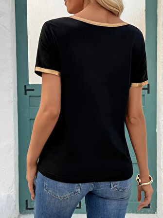 Kadın Kısa Kollu V Yakalı Viskon Bluz