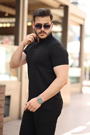 Erkek çizgi Dokulu çıtçıt Yakalı Kısa Kollu T-shirt