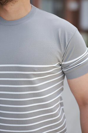 Erkek çizgi Desenli Bisiklet Yaka Kısa Kollu T-sihrt