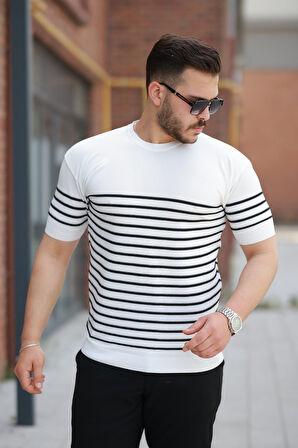 Erkek çizgi Desenli Bisiklet Yaka Kısa Kollu T-sihrt
