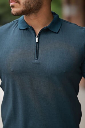 Erkek Fermuarlı Yaka Kısa Kollu Tişört