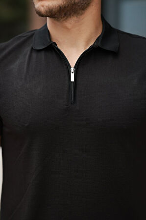 Erkek Fermuarlı Yaka Kısa Kollu Tişört