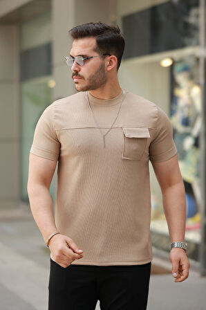 Erkek Cepli Kolyeli Kısa Kollu örme Kumaş Tişört