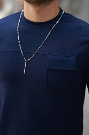 Erkek Cepli Kolyeli Kısa Kollu örme Kumaş Tişört