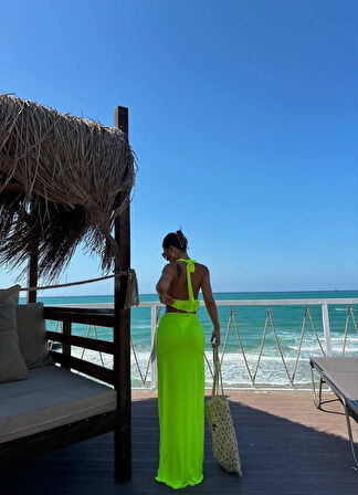 Kadın Mayo Kumaş Bağlamalı Crop Ve Maxi Boy Etek Ikili Takım