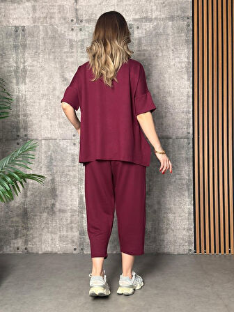 Kadın Kısa Kollu Bisiklet Yaka Viskon Iki Iplik Bluz Ve Pantolon Ikili Takım
