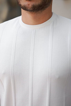 Erkek Desenli çizgi Kabartmalı Kısa Kollu Tişört