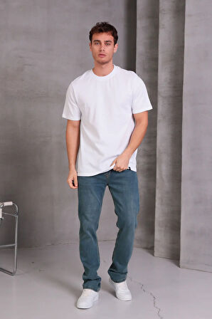 Erkek Relax Fit Bisiklet Yaka %100 Pamuk Rahat Kesim Basic Tişört