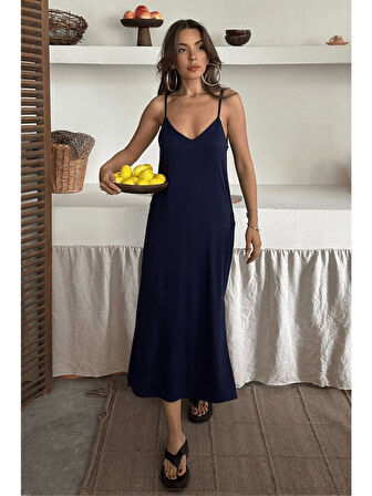 Kadın Siyah Asansör Askılı Çift Yırtmaçlı Helen Elbise