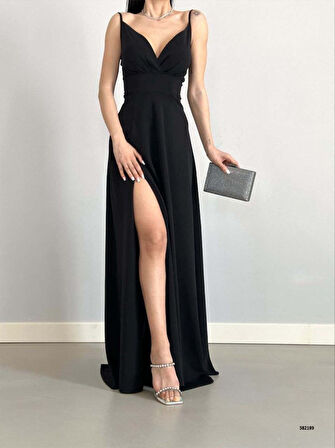 Kadın Ip Askılı Kruvaze Yaka Maxi Boy Abiye Elbise