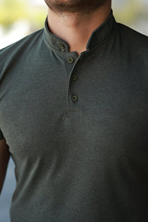 Erkek Hakim Yaka Dokuma Pamuklu Kumaş Kısa Kollu Tişört