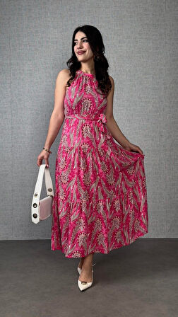 Kadın Omuzlardan Açık Boyundan Geçmeli Desenli Süprem Bluz