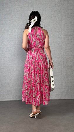 Kadın Omuzlardan Açık Boyundan Geçmeli Desenli Süprem Bluz