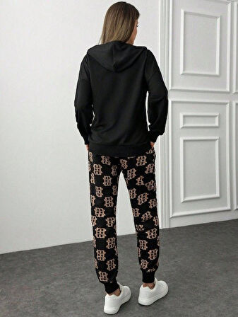 Kadın Uzun Kollu Iki Iplik Kumaş Fermuar Ve Cep Detay Kapüşonlu Ikili Takım