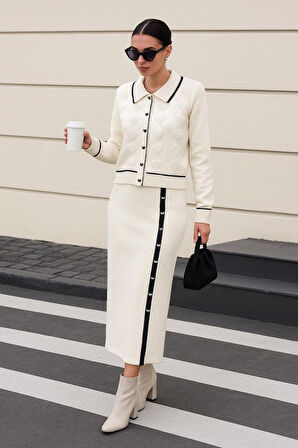 Kadın şerit Detay Ceket Ve Etek ıkılı Takım