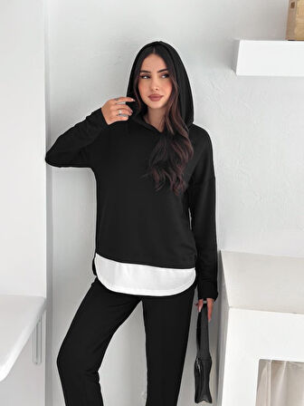 Kadın Kapşunlu Ve Atlet Detaylı Tunik Yüksek Bel Pantolunlu ıkılı Takım