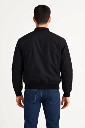 Erkek Içi Astarlı Fermuarlı Bomber Mont Ceket - Siyah