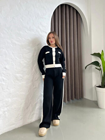 Kadın Uzun Kollu şerit Detay Triko Takım