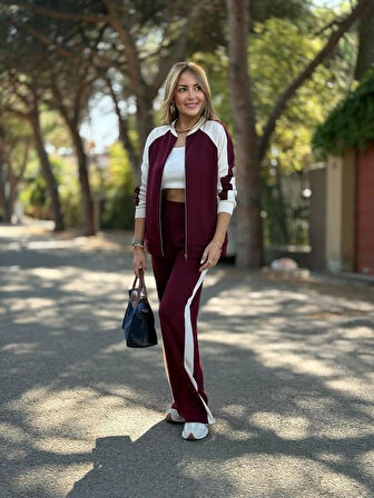 Kadın Hakim Yaka şerit Detay Hırka Ve Bol Paça Pantolon Ikili Takım