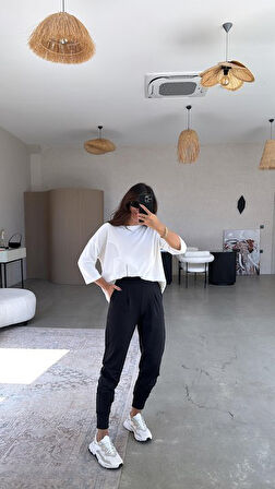 Kadın Scuba Modal Paça Manşet Pileli Pantolun