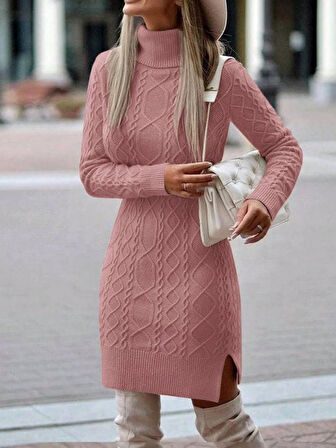 Loren Yünlü Motifli Midi Boy Triko Elbise