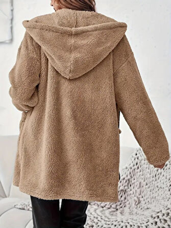 Kadın Uzun Kollu Kapşonlu önden Fermuarlı Cepli Welsoft Ceket