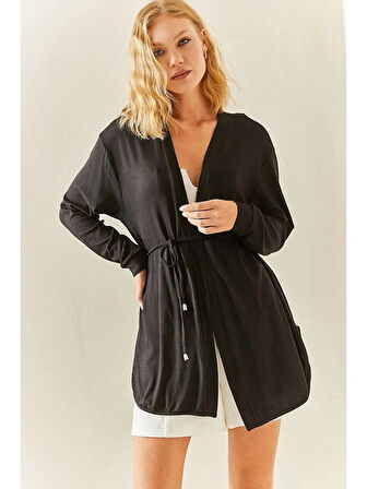 Kadın Uzun Kollu Bağcık Detay Hırka