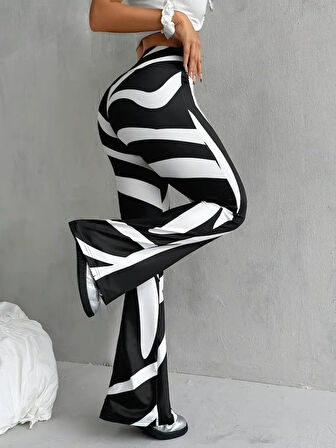 Kadın Yüksek Bel Zebra Desenli Dalgıç Tayt