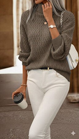 Kadın Uzun Kollu Balıkçı Yaka Triko Bluz