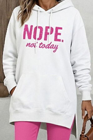 Kadın Uzun Kollu Kapşonlu Bağcıklı Viskon Iki Iplik Sweat