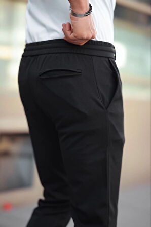 Erkek Diagonel Mikro Dokulu Cepli Beli Lastilki Pantolon - Siyah