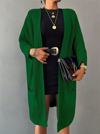 Oversize Kalıp Cepli Salaş Triko Hırka