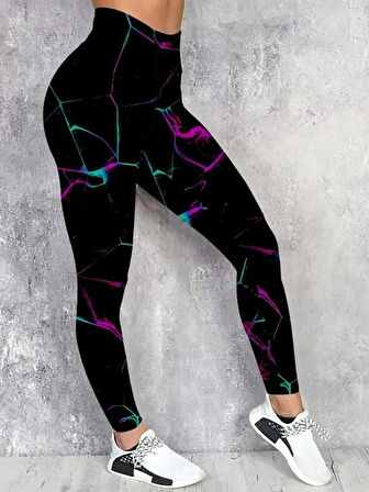 Kadın Yüksek Bel Renk Detaylı Dalgıç Tayt