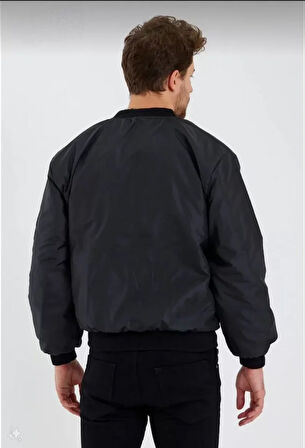 Erkek Düz Bomber Ceket - Siyah