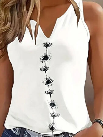 Kadın Askılı Kolsuz Desenli Bluz