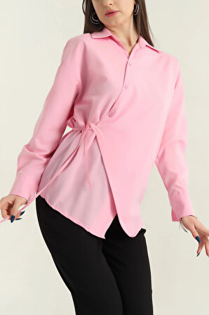 Jasmin Pembe Yandan Bağlamalı Trend Gömlek JASMIN-1453