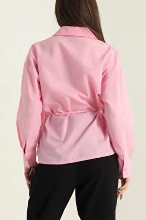 Jasmin Pembe Yandan Bağlamalı Trend Gömlek JASMIN-1453