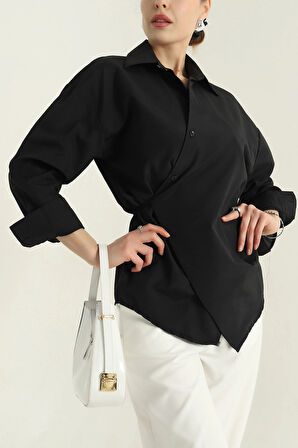 Jasmin Siyah Yandan Bağlamalı Trend Gömlek JASMIN-1453