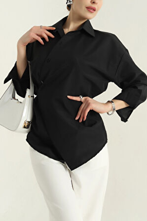 Jasmin Siyah Yandan Bağlamalı Trend Gömlek JASMIN-1453