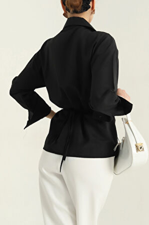 Jasmin Siyah Yandan Bağlamalı Trend Gömlek JASMIN-1453