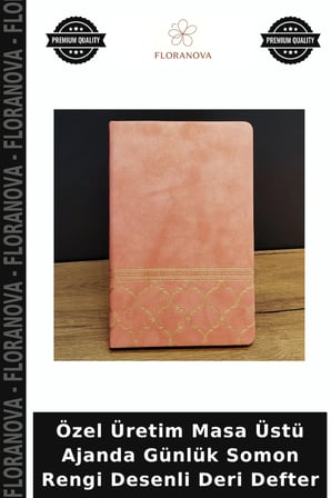 Özel Üretim Masa Üstü Ajanda Günlük Somon Rengi Desenli Deri Defter