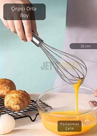 Çelik Çırpıcı Orta Boy Yumurta Çırpıcı Kek Çırpıcı Çorba Çırpıcısı 25 cm