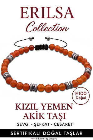 Sertifikalı Terahertz – Kızıl Yemen Akiği Taşı Bileklik (İnce Model) – Koruma, Kararlılık ve Ruhsal Güç Taşı