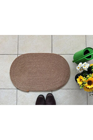 Jüt Düz Banyo Paspası Oval Kahverengi