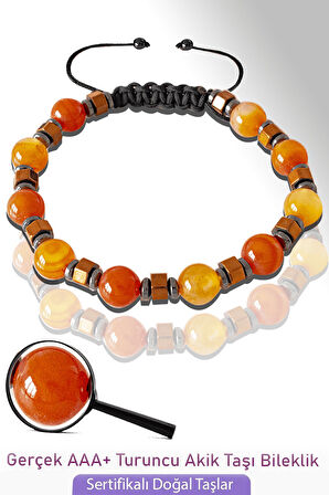 Sertifikalı Gerçek Turuncu Akik Taşı Bileklik - Ayarlamalı