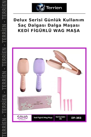 Delux Serisi Günlük Kullanım Saç Dalgası Dalga Maşası KEDİ FİGÜRLÜ WAG MAŞA